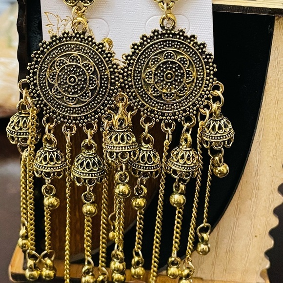 ROUND bell tassel drop Jhumka earring - Picture 2 of 3